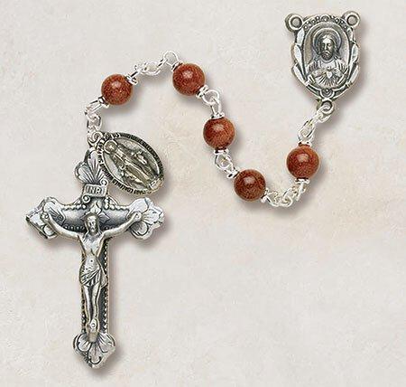 Italian Semi-Precious Lock-Link Rosary (Goldstone) - 6mm Bead - Saint-Mike.org