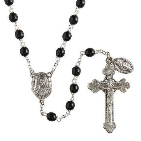 Italian Semi-Precious Lock-Link Rosary (Black) - 6mm Bead - Saint-Mike.org