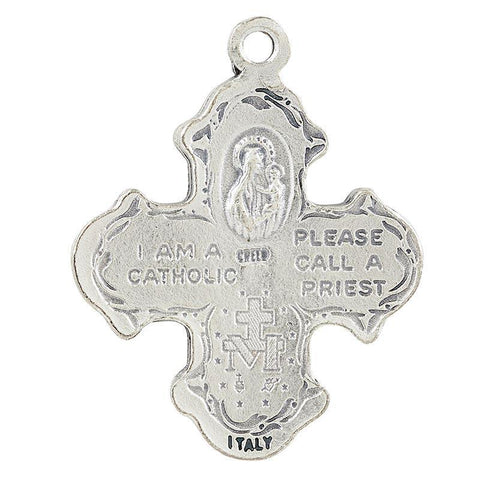 Pewter Four Way Medal Necklace (Heritage Collection) - 24" Chain - Saint-Mike.org
