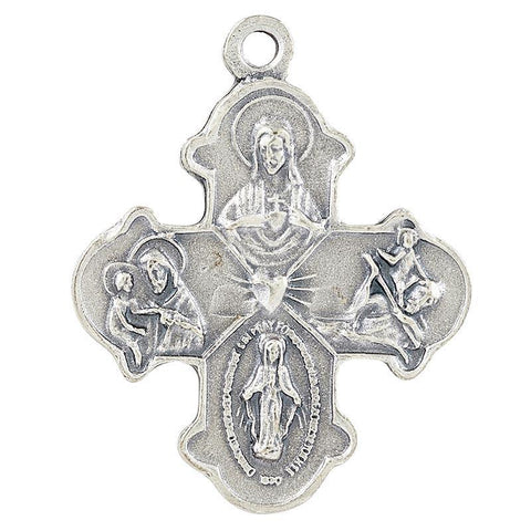 Pewter Four Way Medal Necklace (Heritage Collection) - 24" Chain - Saint-Mike.org