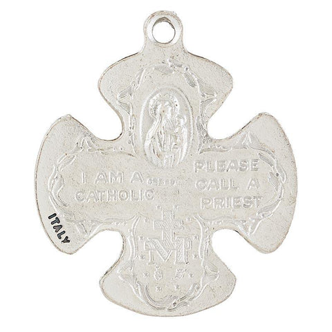 Brushed Pewter Four Way Medal Necklace (Heritage Collection) - 24" Chain - Saint-Mike.org