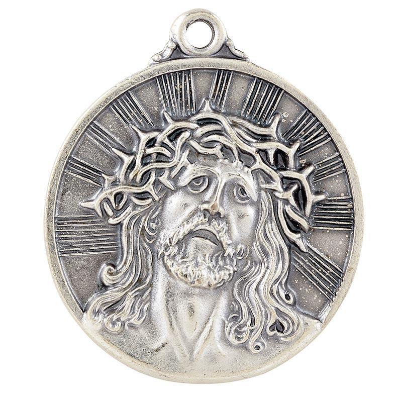 Head of Christ Pendant Pewter Necklace (Heritage Collection) - 24" Chain - Saint-Mike.org