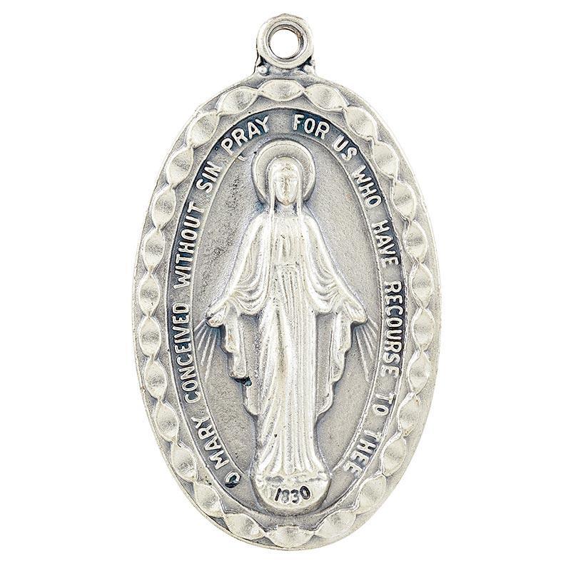 Pewter Miraculous Medal Pendant Necklace (Heritage Collection) - 24" Chain - Saint-Mike.org