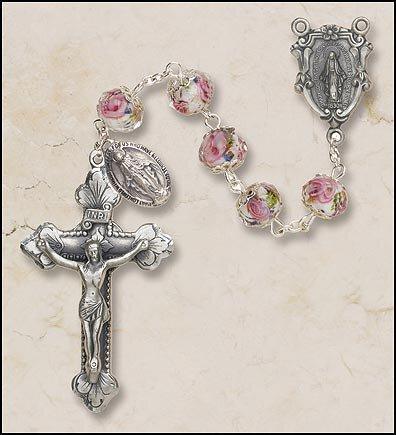 Italian Hand-Painted Glass Rosary (White) - 8x10mm Bead - Saint-Mike.org