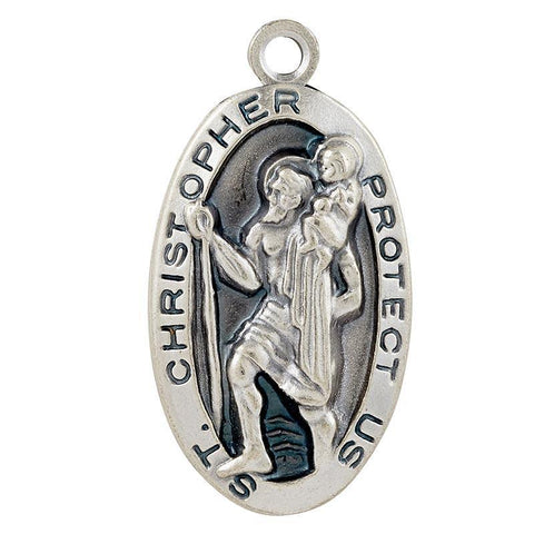 St. Christopher Oval Pewter Pendant Necklace (Heritage Collection) - 20" Chain - Saint-Mike.org