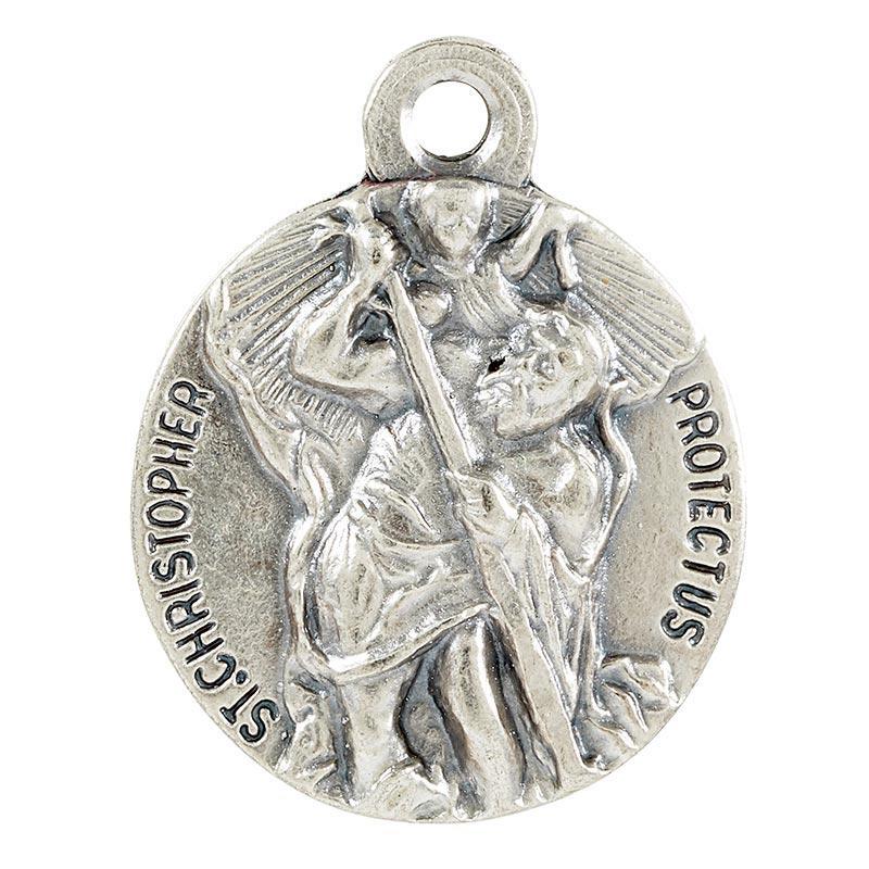 St. Christopher Pendant Circle Pewter Necklace (Heritage Collection) - 20" Chain - Saint-Mike.org