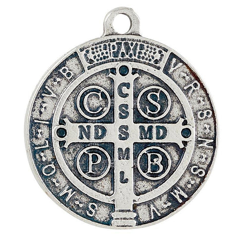 St. Benedict Pendant Circle Pewter Necklace (Heritage Collection) - 24" Chain - Saint-Mike.org