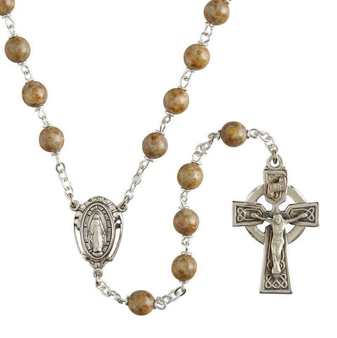 Sterling Silver Rosary (Connemara Marble) - 7mm Bead - Saint-Mike.org