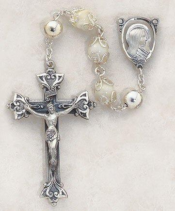 Sterling Silver Double Capped Rosary (Mother of Pearl) - 8mm Bead - Saint-Mike.org
