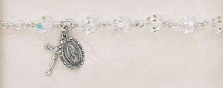 Sterling Silver Crystal Bracelet w/ Crucifix and Medal - 6mm Bead - Saint-Mike.org