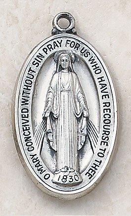 Sterling Silver Oval Miraculous Medal Necklace - 27" Chain - Saint-Mike.org
