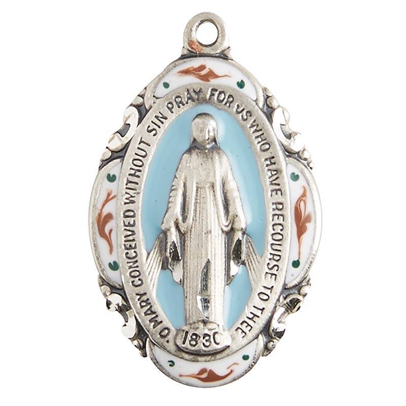 Sterling Silver and Blue Miraculous Medal Necklace - 18" Chain - Saint-Mike.org