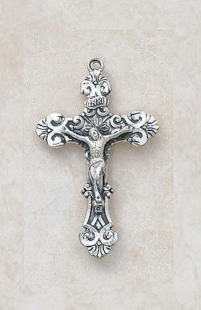 Sterling Silver Traditional Crucifix Necklace - 24" Chain - Saint-Mike.org
