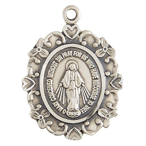 Small Sterling Silver Miraculous Medal Necklace - 18" Chain - Saint-Mike.org