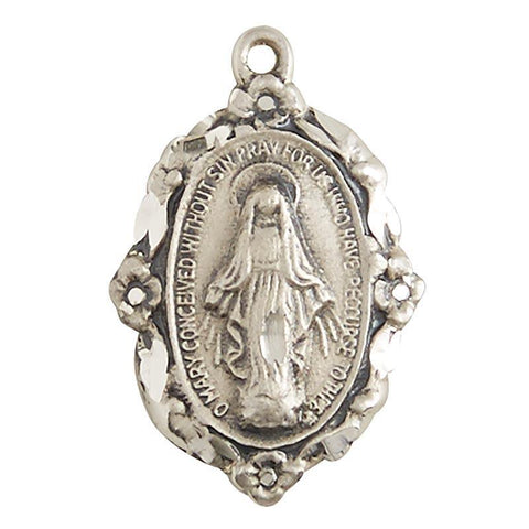 Small Sterling Silver Miraculous Medal Necklace Hammered Edge - 18" Chain - Saint-Mike.org