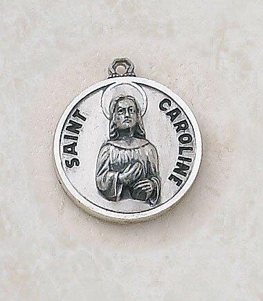 St. Caroline Sterling Silver Pendant Necklace - 18" Chain - Saint-Mike.org