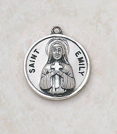 St. Emily Sterling Silver Medal Pendant Necklace - 18" Chain - Saint-Mike.org
