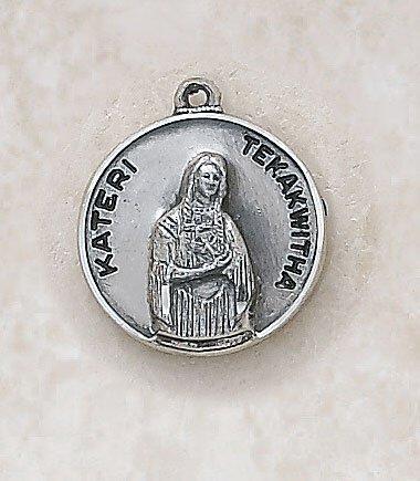 St. Kateri Sterling Silver Pendant Necklace - 18" Chain - Saint-Mike.org