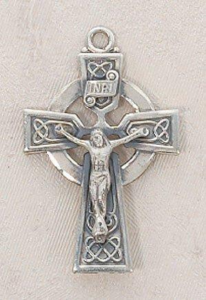 Large Sterling Silver Celtic Cross with Corpus - 24" Chain - Saint-Mike.org