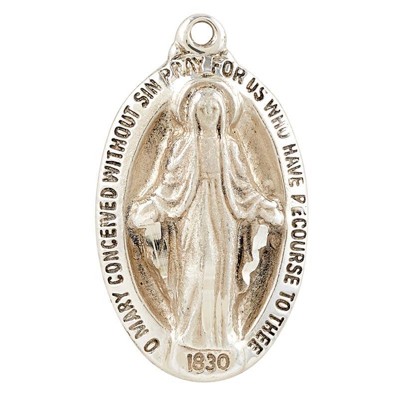 Medium Sterling Silver Oval Miraculous Medal Necklace - 18" Chain - Saint-Mike.org