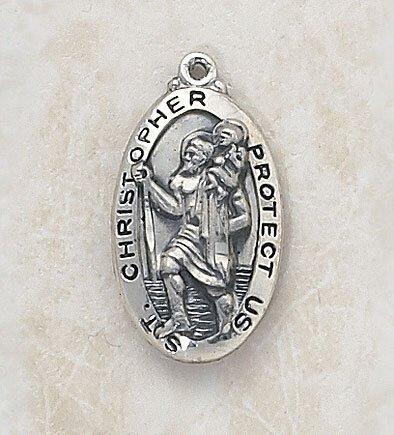 Sterling Silver Oval St Christopher Raised Medal Necklace - 20" Chain - Saint-Mike.org