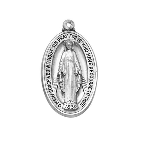 Sterling Silver Medium Miraculous Medal Necklace - 18" Chain - Saint-Mike.org