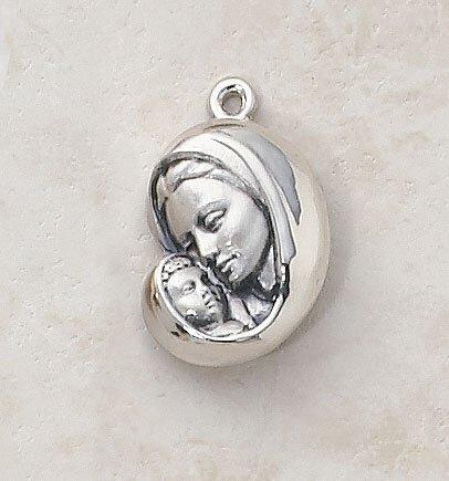 Sterling Silver Medium Madonna and Child Pendant Necklace - 20" Chain - Saint-Mike.org