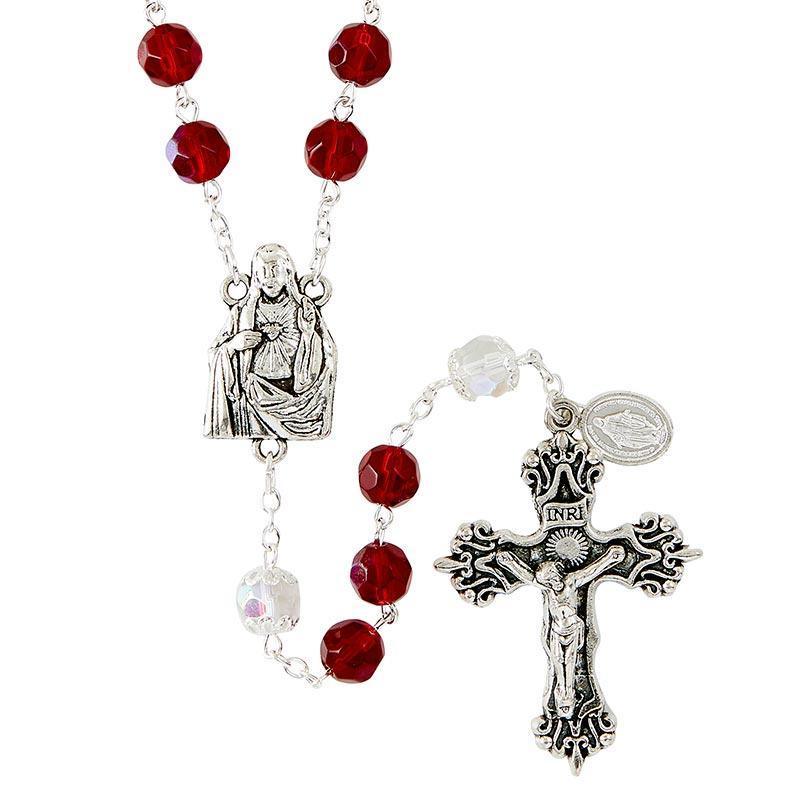 Sacred Heart / Immactulate Heart Reversible Centerpiece Rosary (Paola Carola Collection) - 8mm Bead - Saint-Mike.org