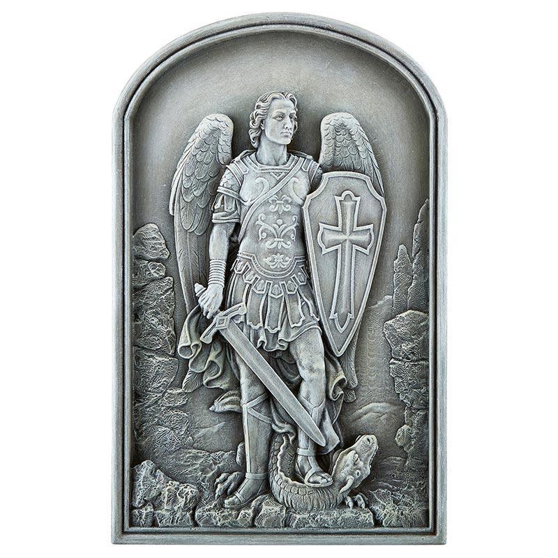 Saint Michael Stone Resin Garden Plaque (Archangel Collection) - 12.25" H - Saint-Mike.org