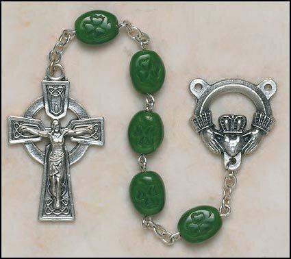 Shamrock Our Lady of Knock Irish Rosary - 8x10mm Bead - Saint-Mike.org