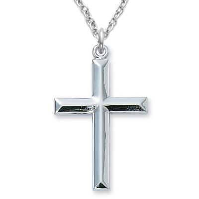 Silver Cross Necklace for Men 1.25" Pendant - 24" Chain - Saint-Mike.org