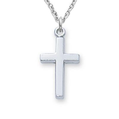 Simple Cross Necklace for Kids Sterling Silver .8125" Pendant - 16" Chain - Saint-Mike.org