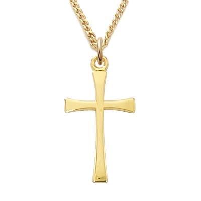 Small Women's Tapered Gold Cross Necklace .6875" Pendant - 18" Chain - Saint-Mike.org