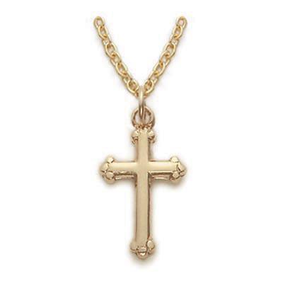 Small Gold Budded Tip Cross for Women Necklace - 18" Chain - Saint-Mike.org