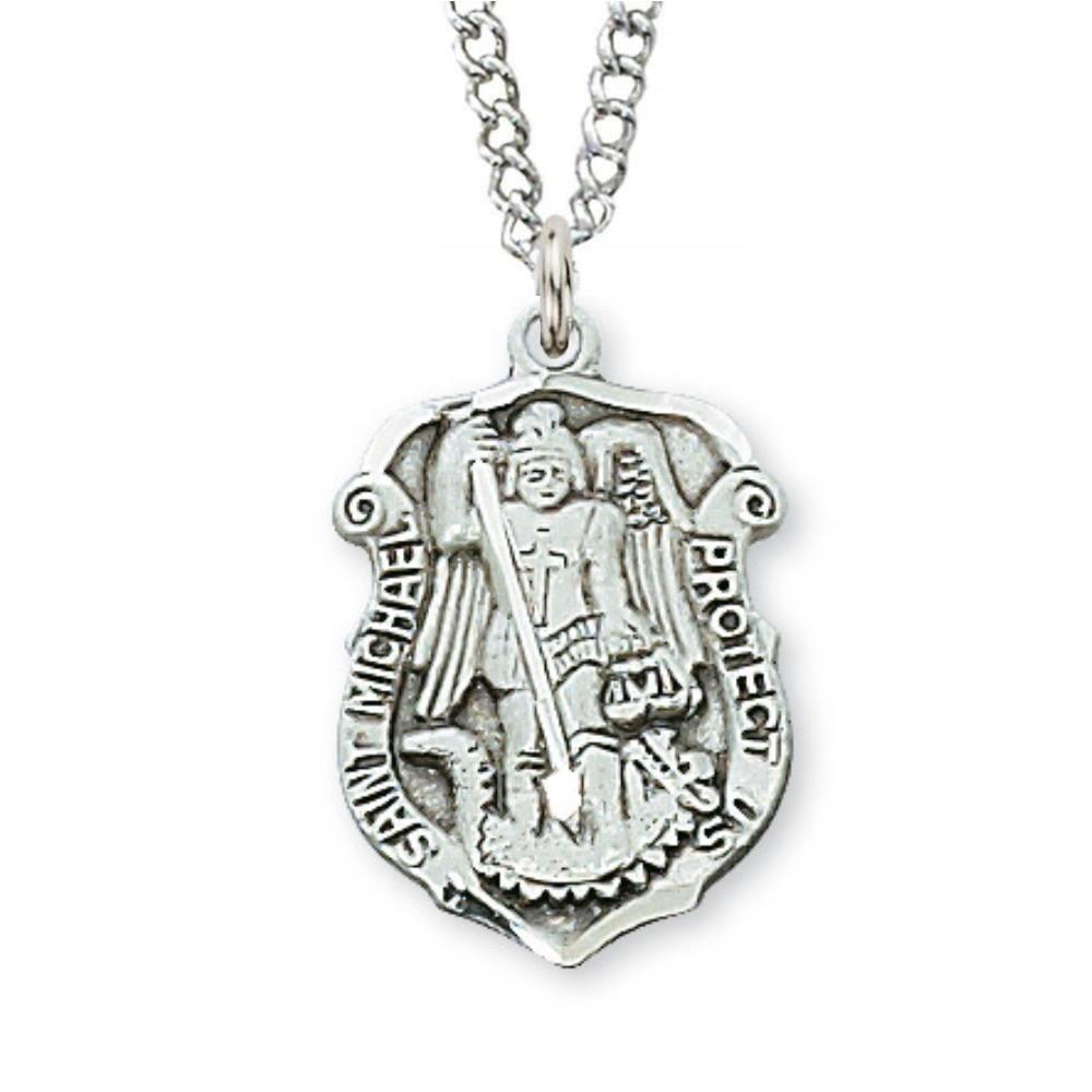 Small Pewter St. Michael Medal Police Badge - 24" Chain - Saint-Mike.org