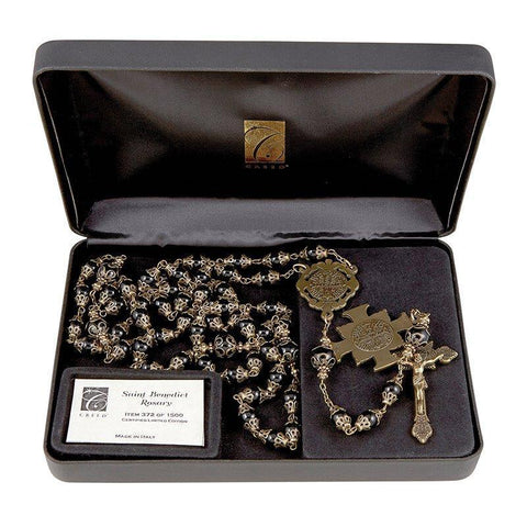 St Benedict Rosary Double-Capped Black Glass Beads (Vintage Rosaries Collection) - 8mm Bead - Saint-Mike.org