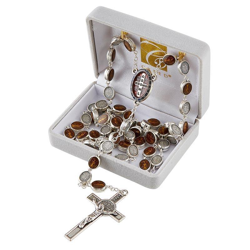 St. Benedict Silver Plated Enamel Rosary (Venetian Collection) - 7x10mm Bead - Saint-Mike.org