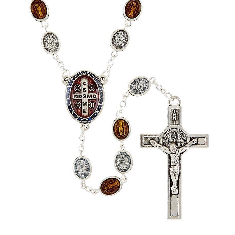St. Benedict Silver Plated Enamel Rosary (Venetian Collection) - 7x10mm Bead - Saint-Mike.org
