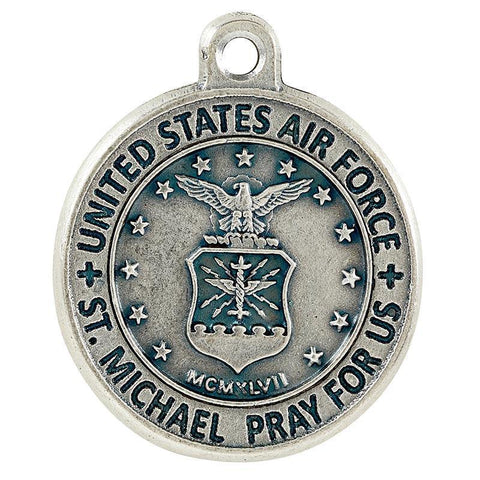 St. Michael Air Force Pewter Medal Necklace - 20" Chain - Saint-Mike.org