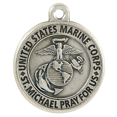St. Michael Marine Corps Pewter Medal Necklace - 20" Chain - Saint-Mike.org