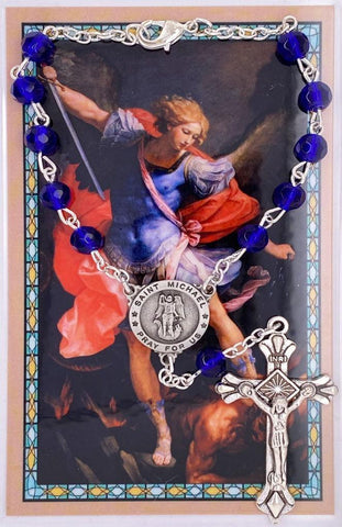 St. Michael Prayer Card with Auto Rosary - 8mm Beads - Saint-Mike.org
