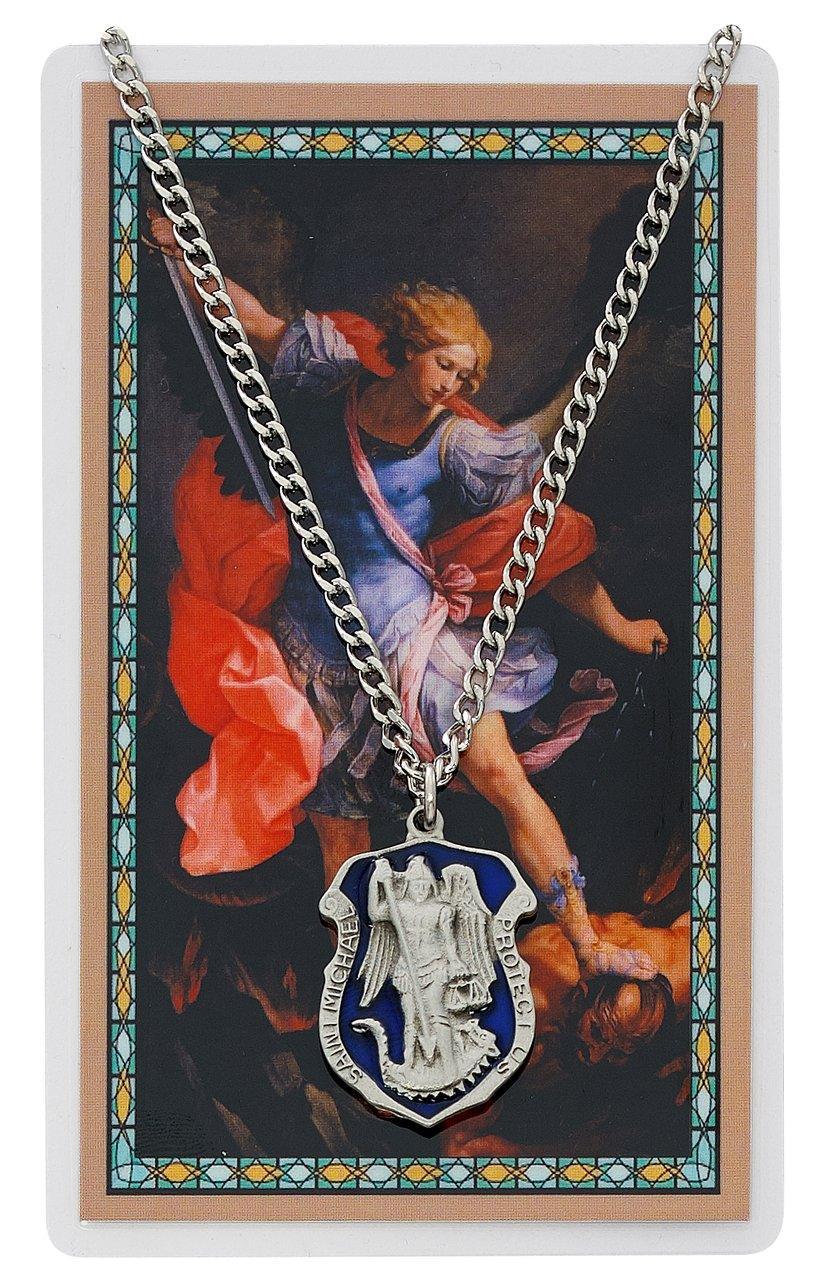 St. Michael Prayer Card with Blue Enamel Pendant - 24" Chain - Saint-Mike.org