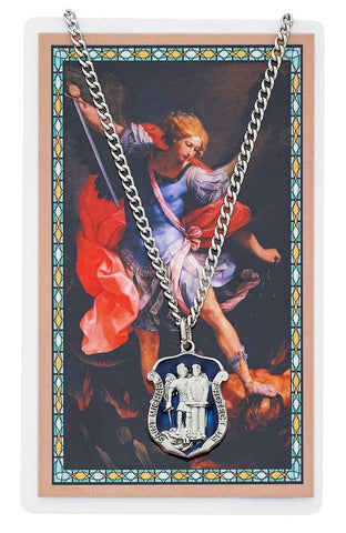St. Michael Prayer Card with Blue Police Badge - 24" Chain - Saint-Mike.org