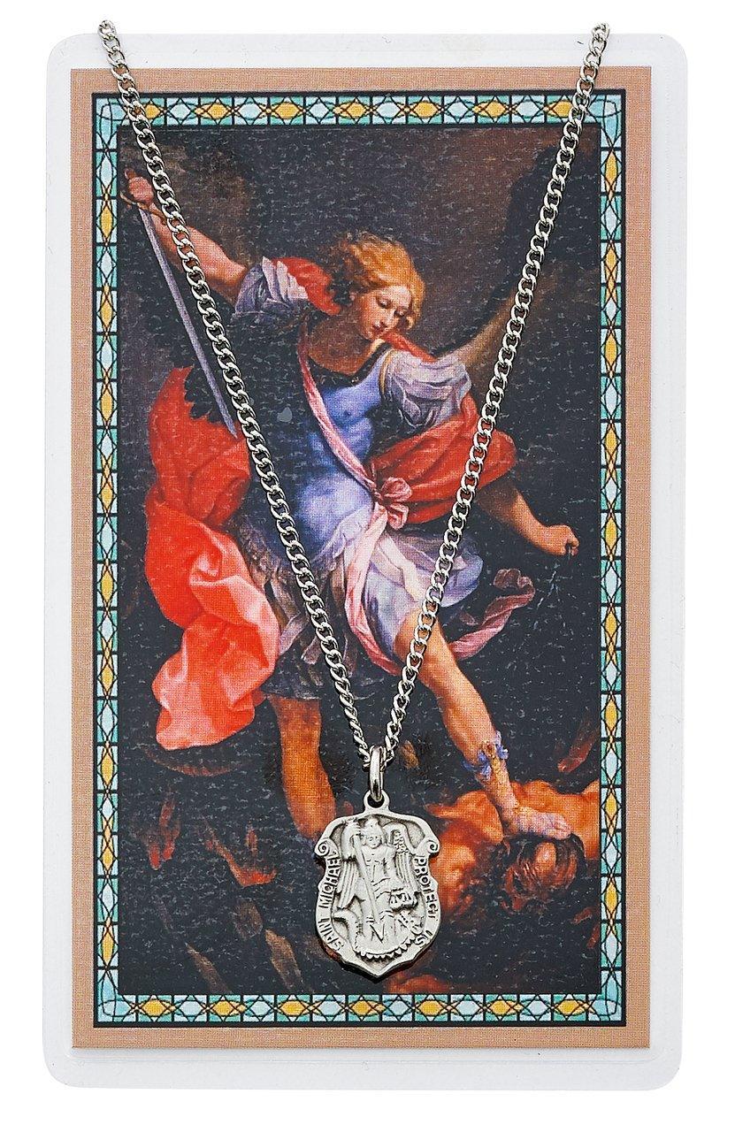 St. Michael Prayer Card with Pewter Badge Necklace - Saint-Mike.org