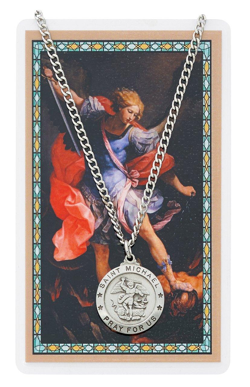 St. Michael Prayer Card with Pewter Circle Pendant - 24" Chain - Saint-Mike.org