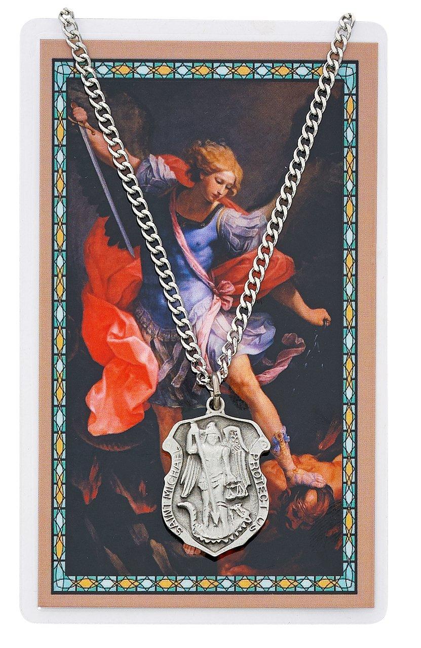 St. Michael Prayer Card with Pewter Police Badge - 24" Chain - Saint-Mike.org
