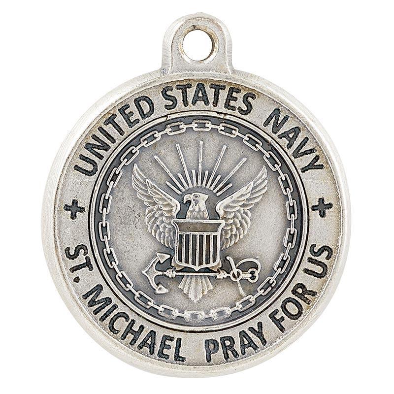 St. Michael U.S. Navy Pewter Medal Necklace - 20" Chain - Saint-Mike.org