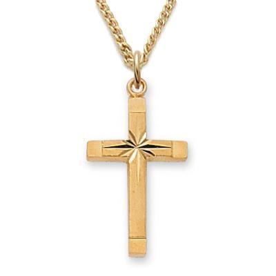 Starburst Center Women's Gold Cross Necklace .8125" Pendant - 18" Chain - Saint-Mike.org