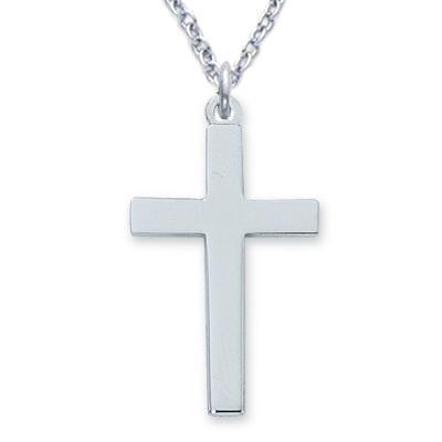 Sterling Block Cross Necklace for Men 1.125" Pendant - 20" Chain - Saint-Mike.org