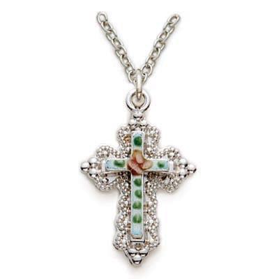 Sterling Cloisonne Enameled Cross Necklace for Women - 18" Chain - Saint-Mike.org